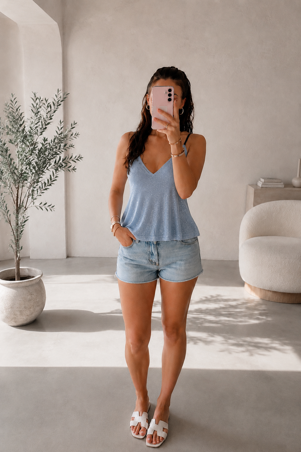 Haut pailleté femme – Bleu clair – vue 1