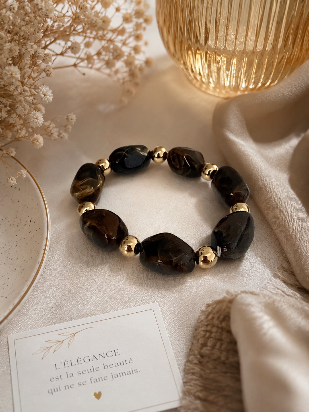 Bracelet pierre marron clair – vue 1
