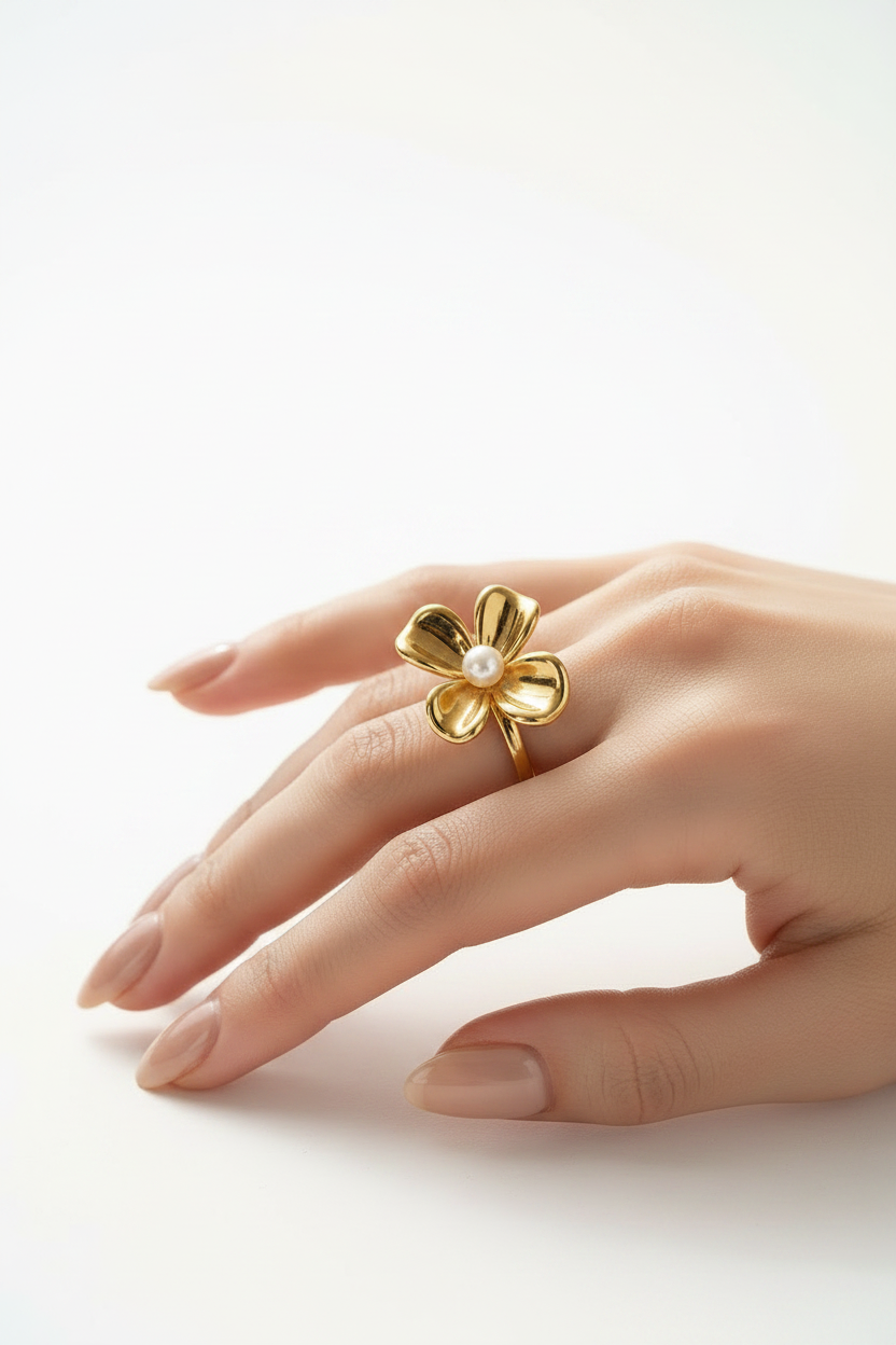 Bague fleur dorée – vue 1
