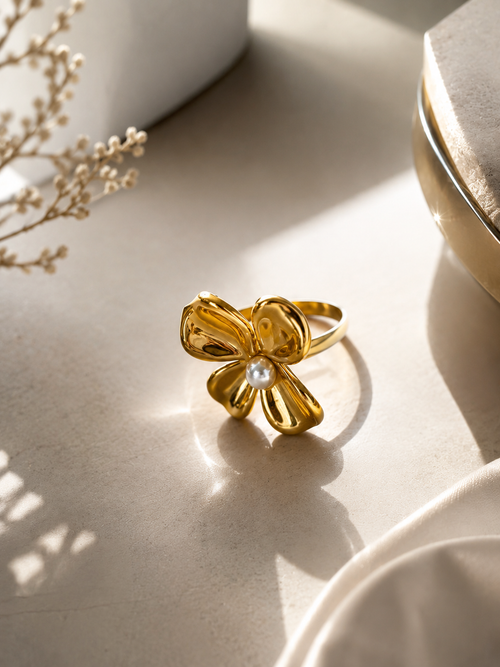Bague fleur dorée – vue 1