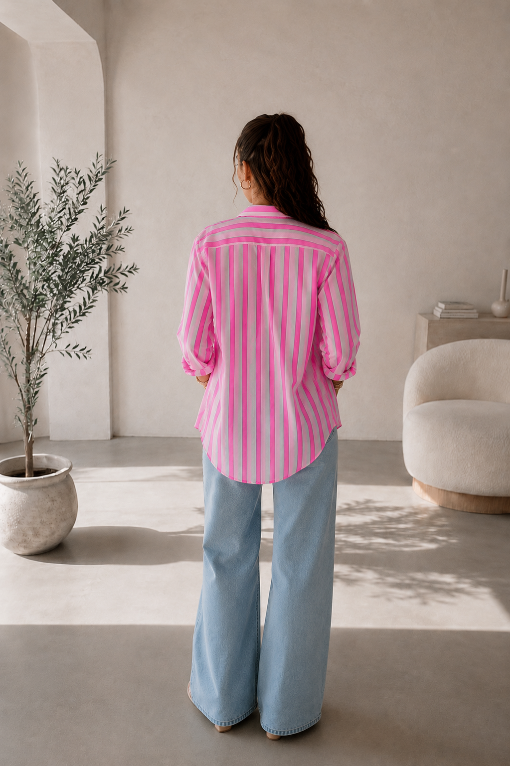 Chemise à rayures rose et blanche – Taille L – vue 2