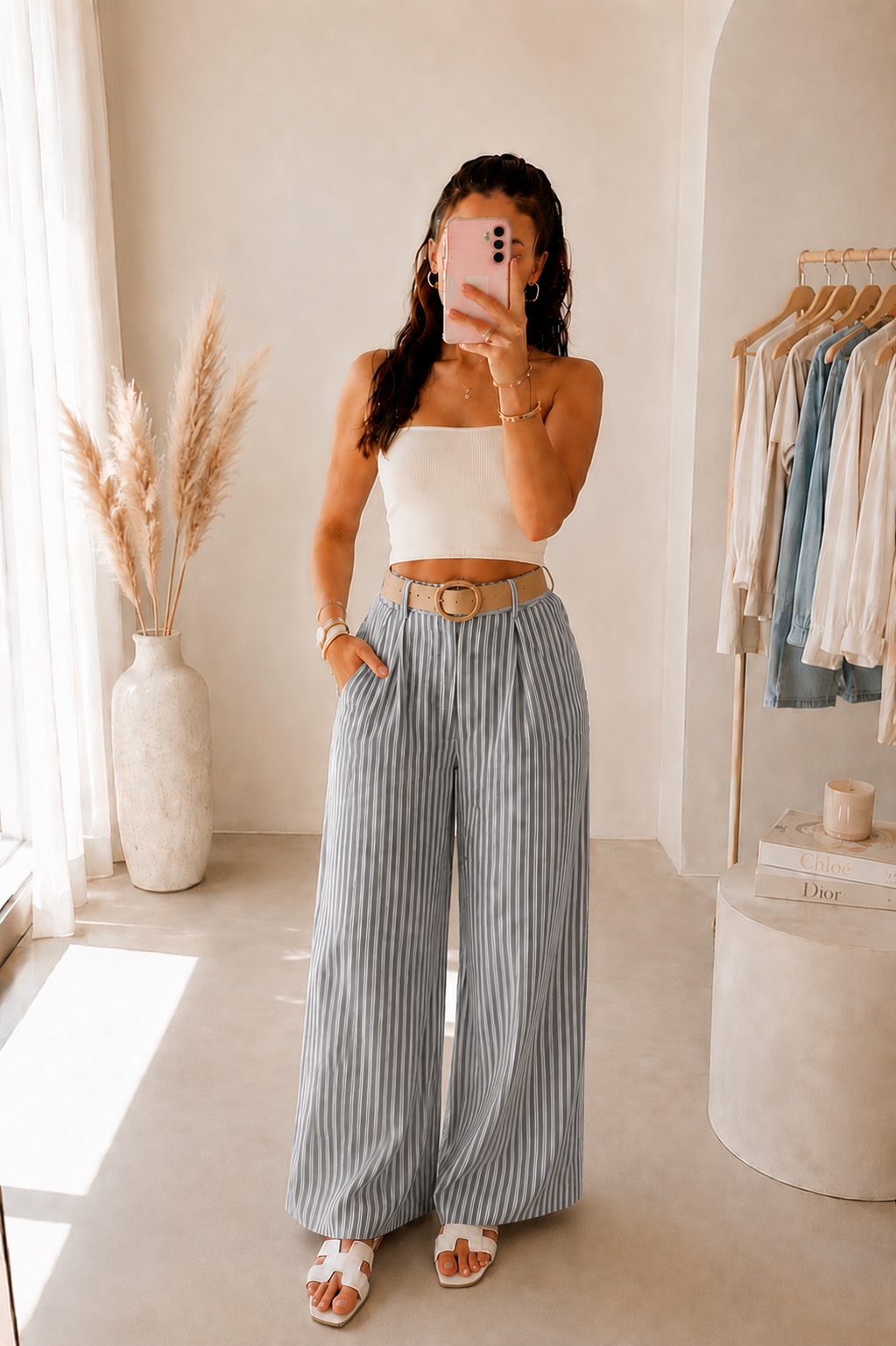 Pantalon palazzo femme – Gris – vue 1