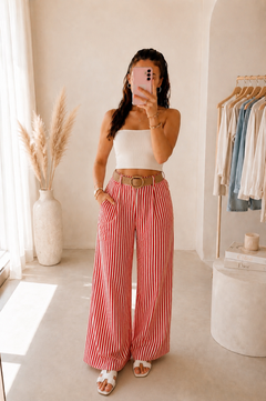 Pantalon palazzo femme – Rouge – vue 1
