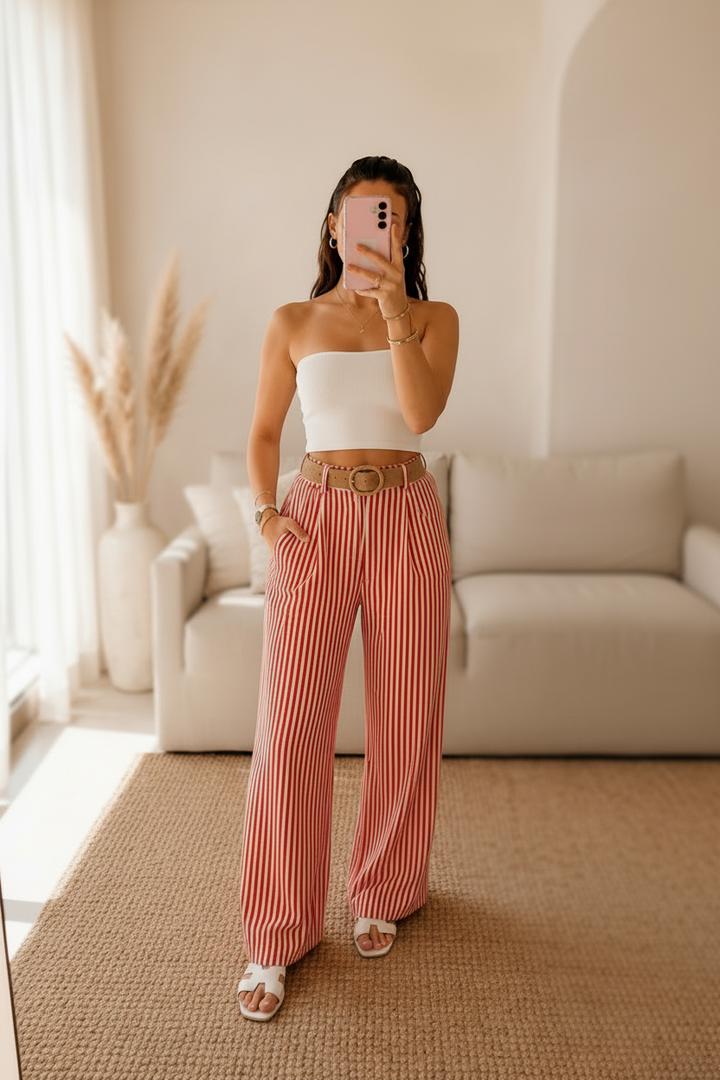 Pantalon palazzo rayé rouge et blanc – Taille unique