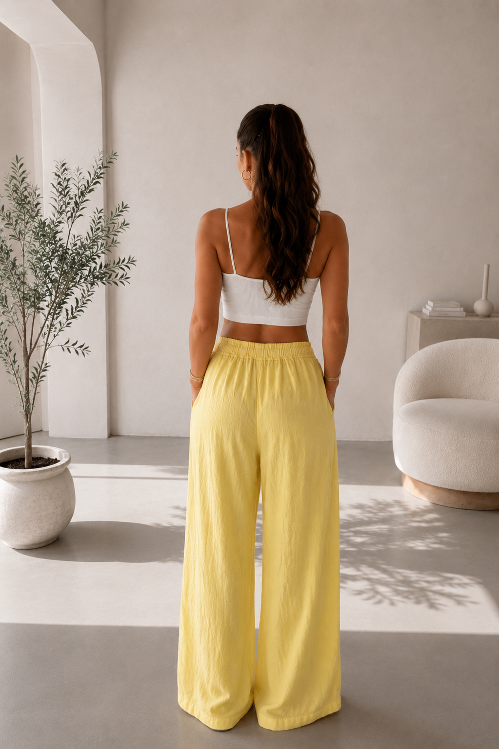 Pantalon en gaze de coton Jaune Soleil