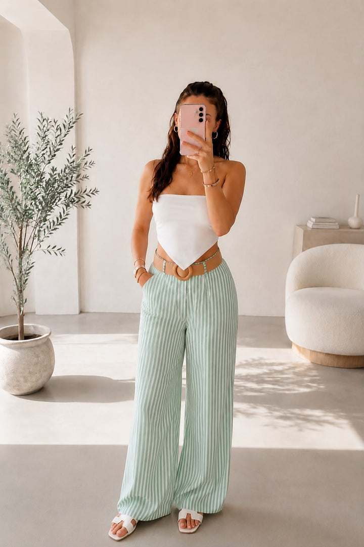Pantalon palazzo femme – Vert clair