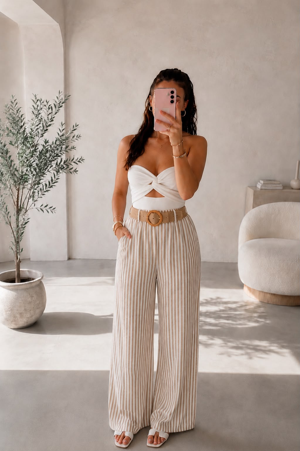 Pantalon palazzo femme – Beige – vue 1
