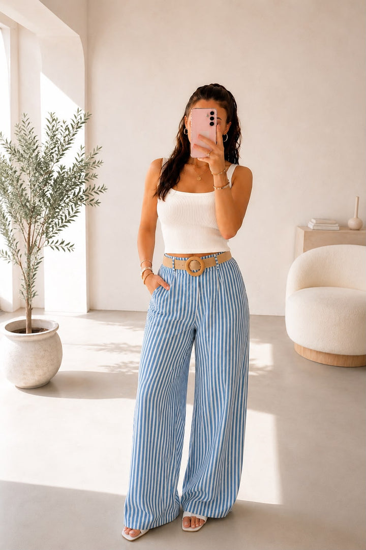 Pantalon palazzo femme – Bleu clair