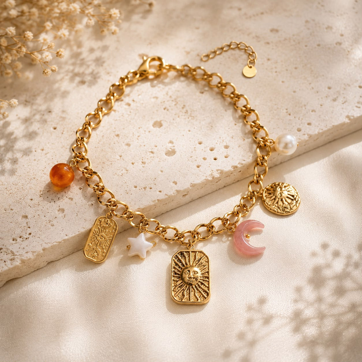 Collier soleil doré femme – bijou estival acier – vue 1