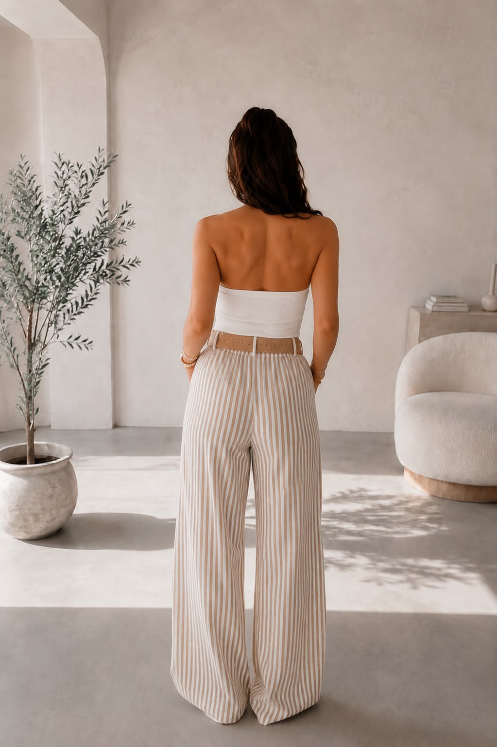 Pantalon palazzo femme – Beige