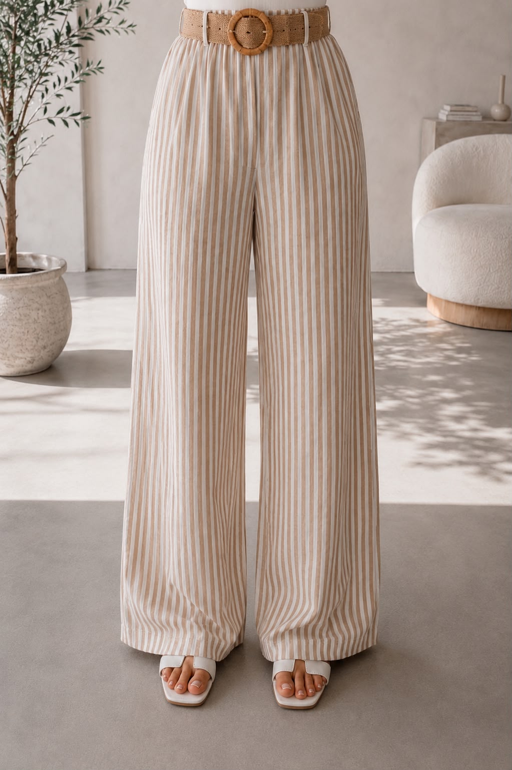 Pantalon palazzo femme – Beige