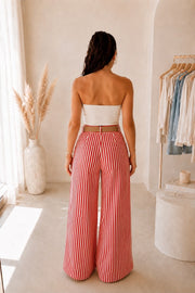 Pantalon palazzo rayé rouge et blanc – Taille unique – vue 2