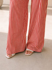 Pantalon palazzo rayé rouge et blanc – Taille unique – vue 3