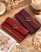 Portefeuille Amore effet croco et cœur doré, coloris rouge et bordeaux
