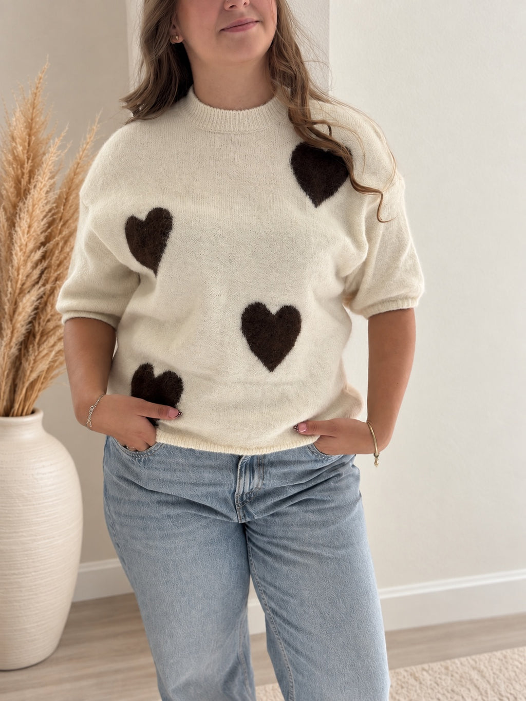 Pull cœur écru - vue de face