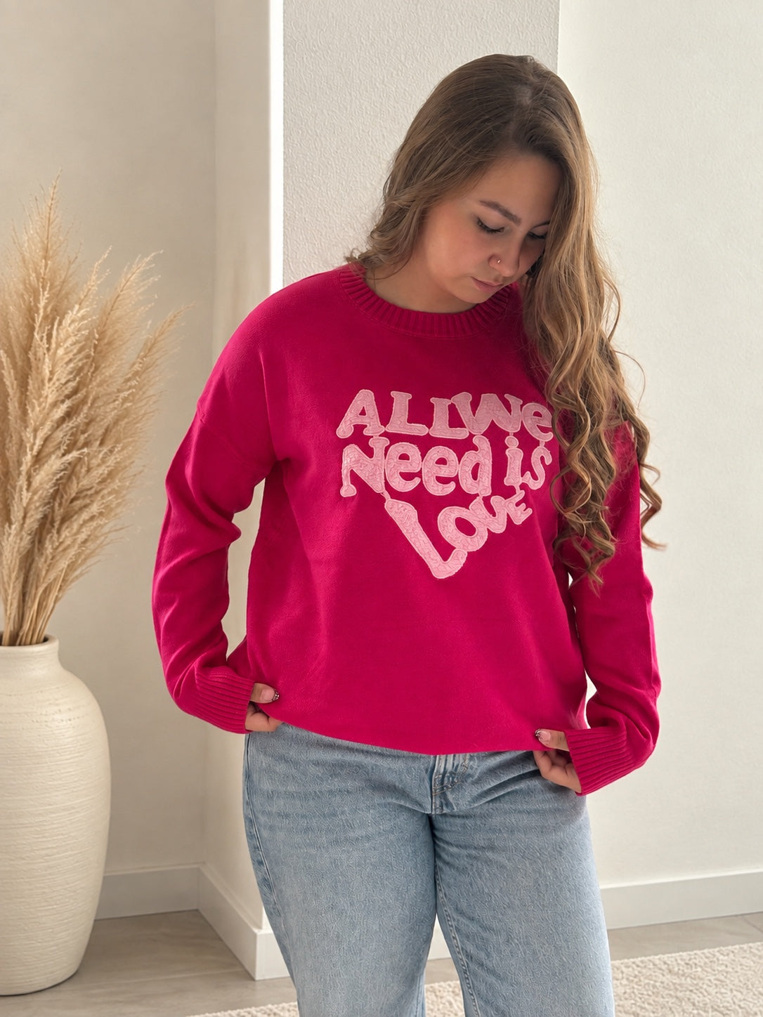 Pull Love rose - vue de face